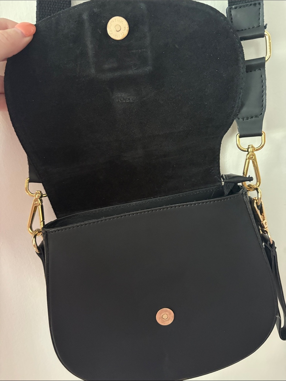 Black Suede & Leather Crossbody Bag with Gold Hardware - Picture 4 of 6